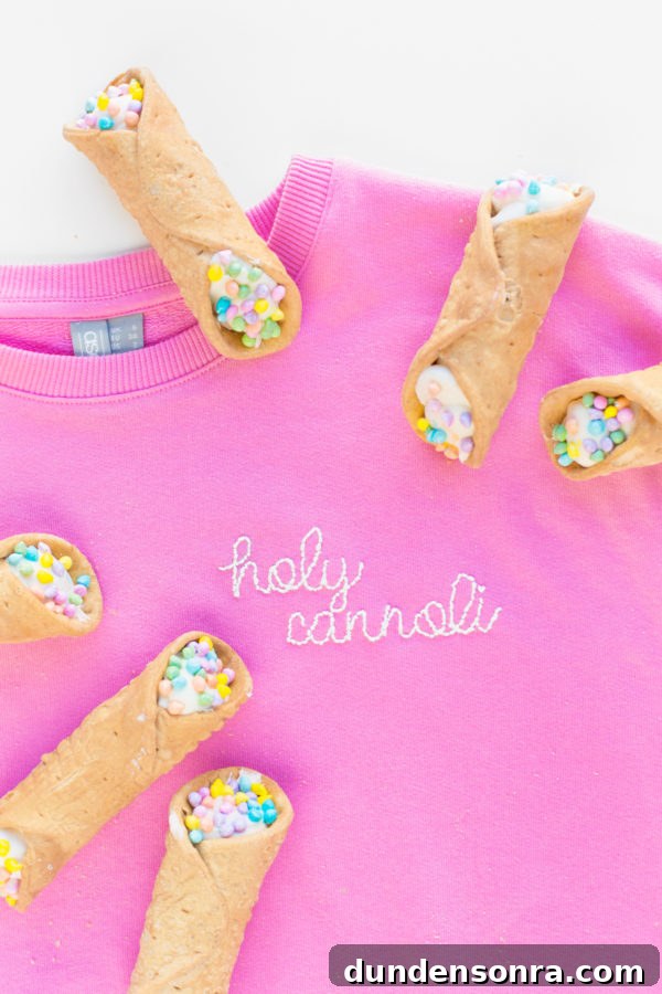 DIY Embroidered Sweatshirt: Simple Embroidery Hack for Perfect Stitches 3 A pink crew neck and cannolis