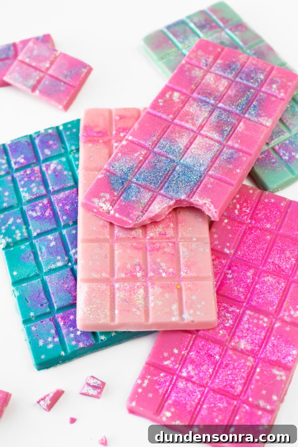 Colorful chocolate with glitter