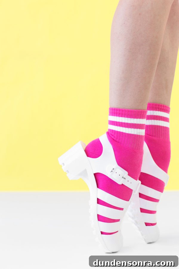 White heels and pink socks
