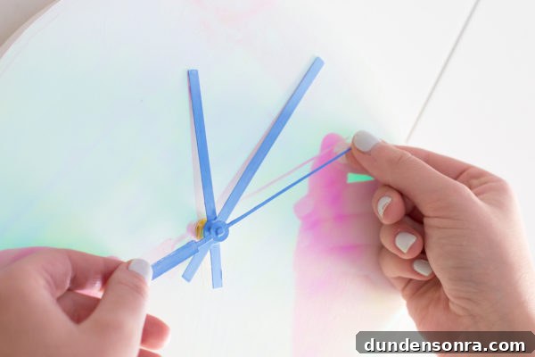 A clock with blue on it