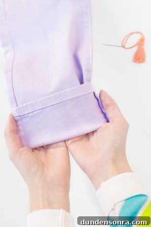DIY Tassel Jeans: How to Add Trendy Tassel Trim to Your Denim 12 Purple jeans cuffed