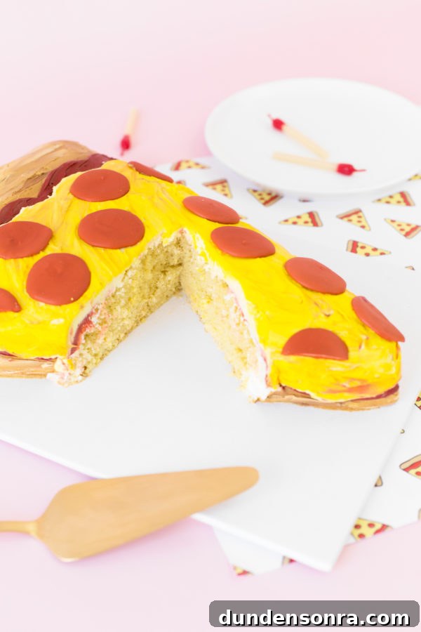 A cake that looks like a slice of pizza