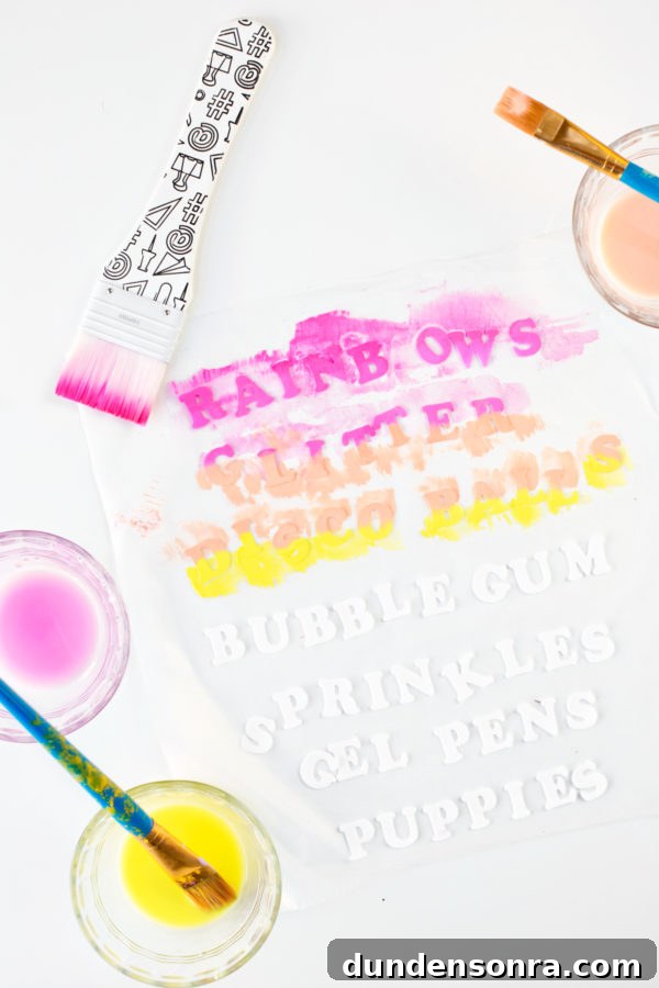 Colorful words on a sheet