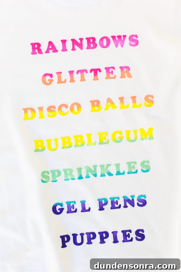 Rainbow letters on a shirt