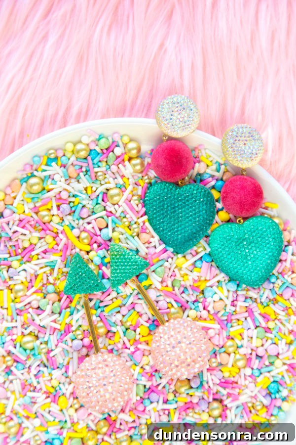 Colorful earrings and sprinkles 