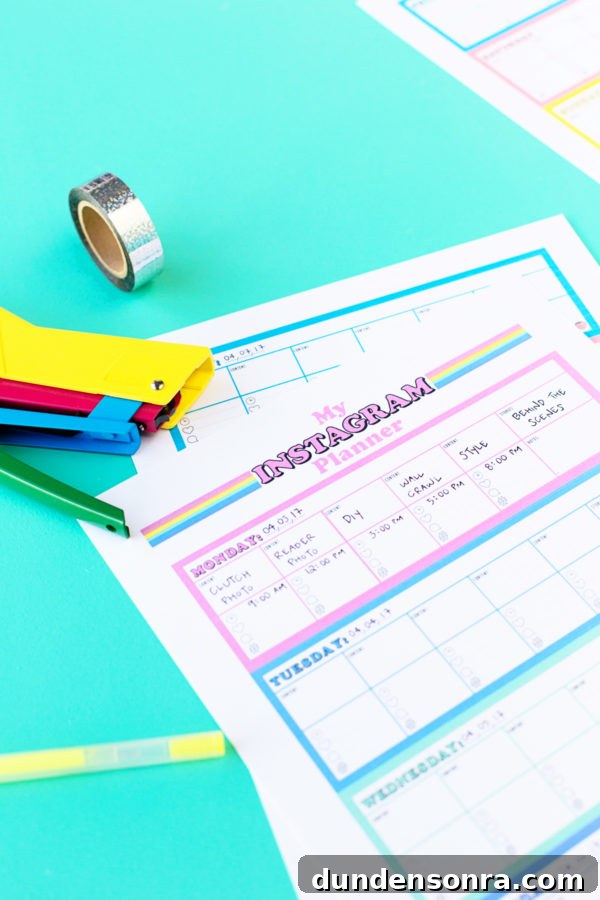 Printable Instagram Content Planner Template (Free Download) 3 Colorful calendar