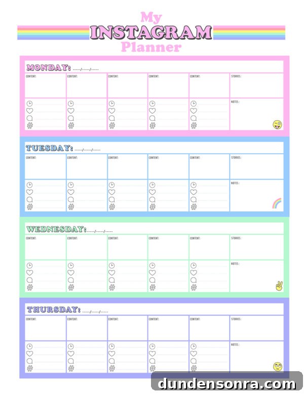 Printable Instagram Content Planner Template (Free Download) 4 Colorful calendar