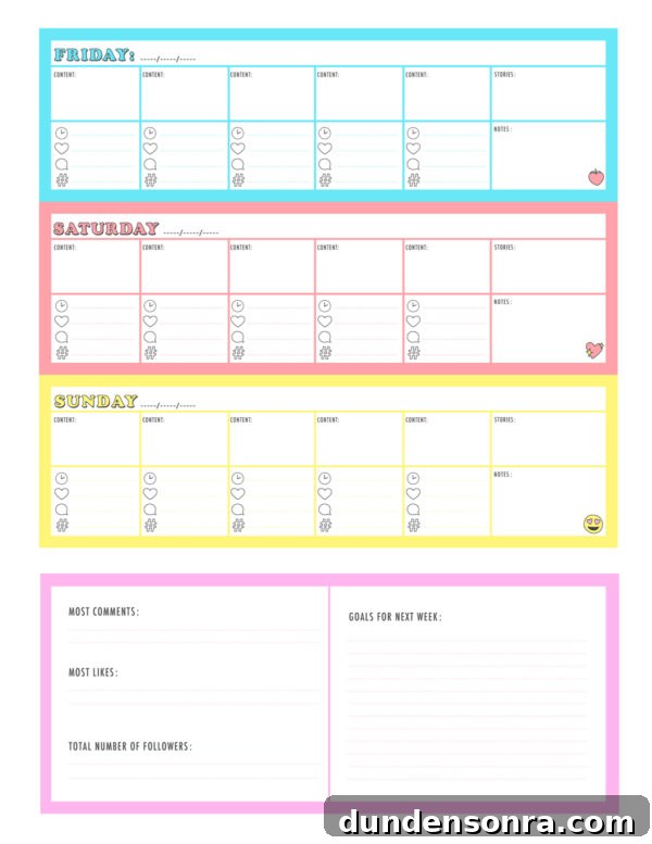 Printable Instagram Content Planner Template (Free Download) 5 Colorful calendar