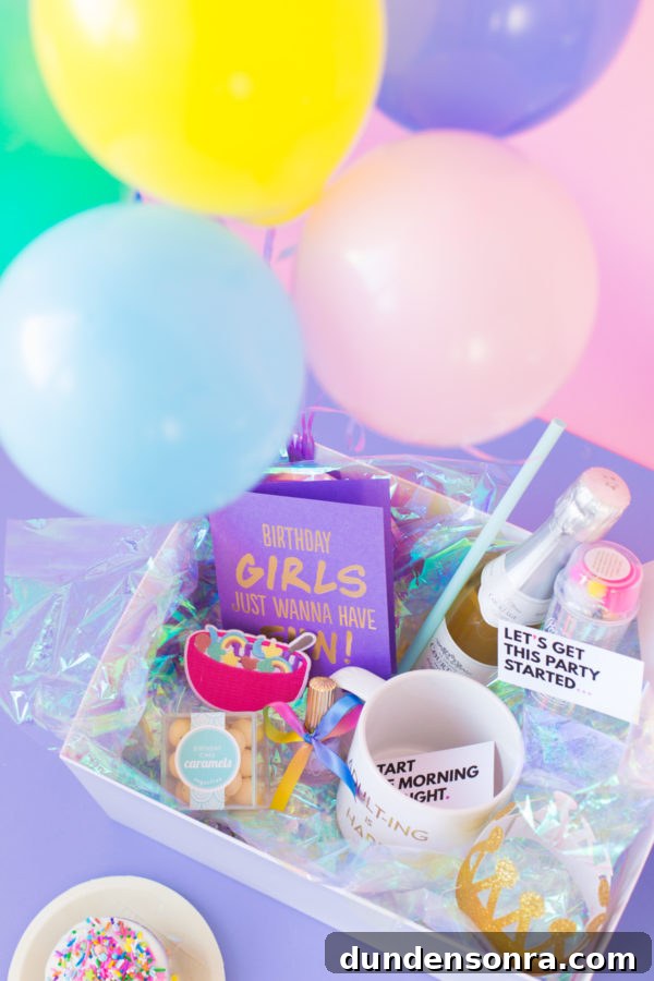 Box with balloons and gifts