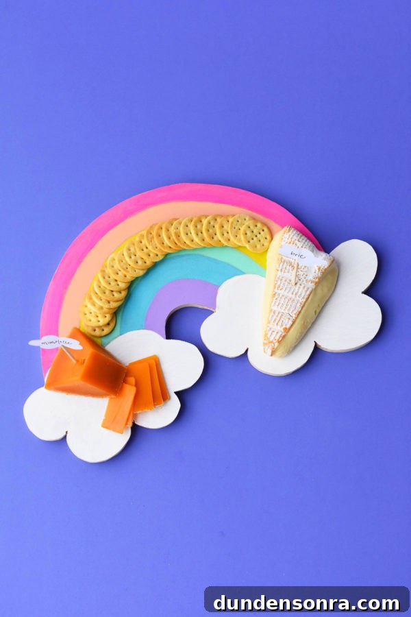 Rainbow board with cheese on it
