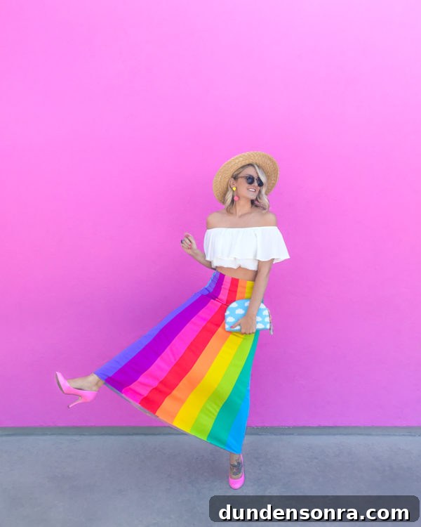 What’s in My Clutch: Everyday Essentials from Splendid Rags 9 A woman in a rainbow skirt