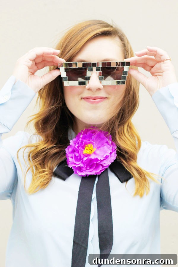 A woman wearing disco sunglasses