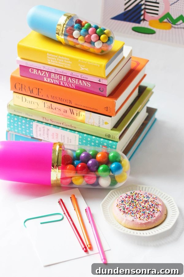 DIY Sprinkle Pill Paperweight: Make a Colorful Resin Desk Weight 2 Colorful stack of books