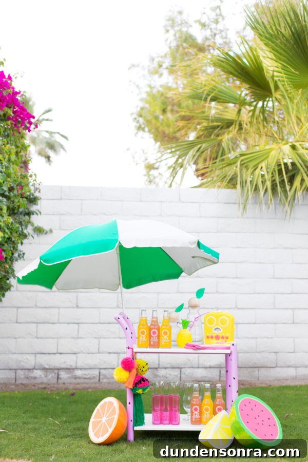 Fruity Summer Bar Cart Makeover: Bright DIY Ideas and Styling Tips 15 Green and white umbrella