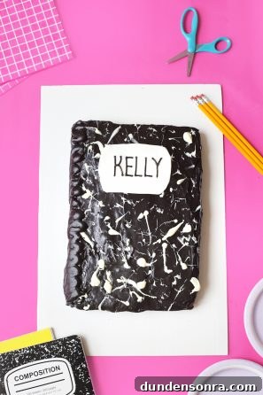 A composition notebook cake