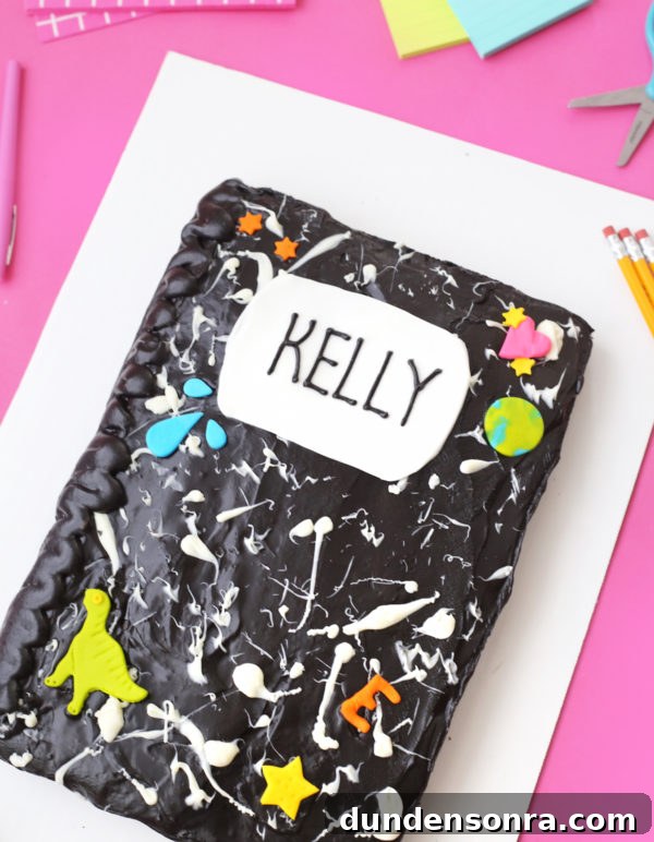 A composition notebook cake