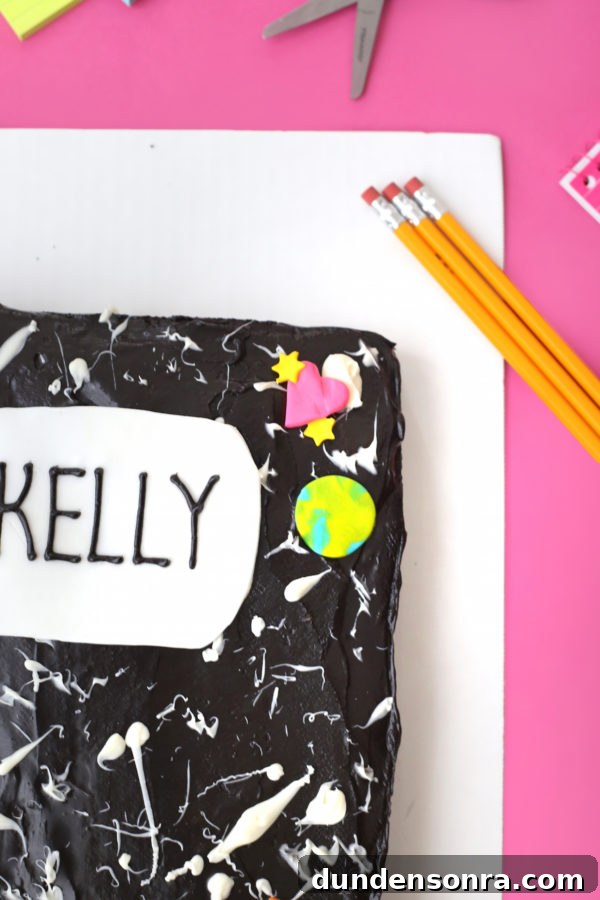 A composition notebook cake