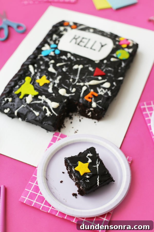 A composition notebook cake