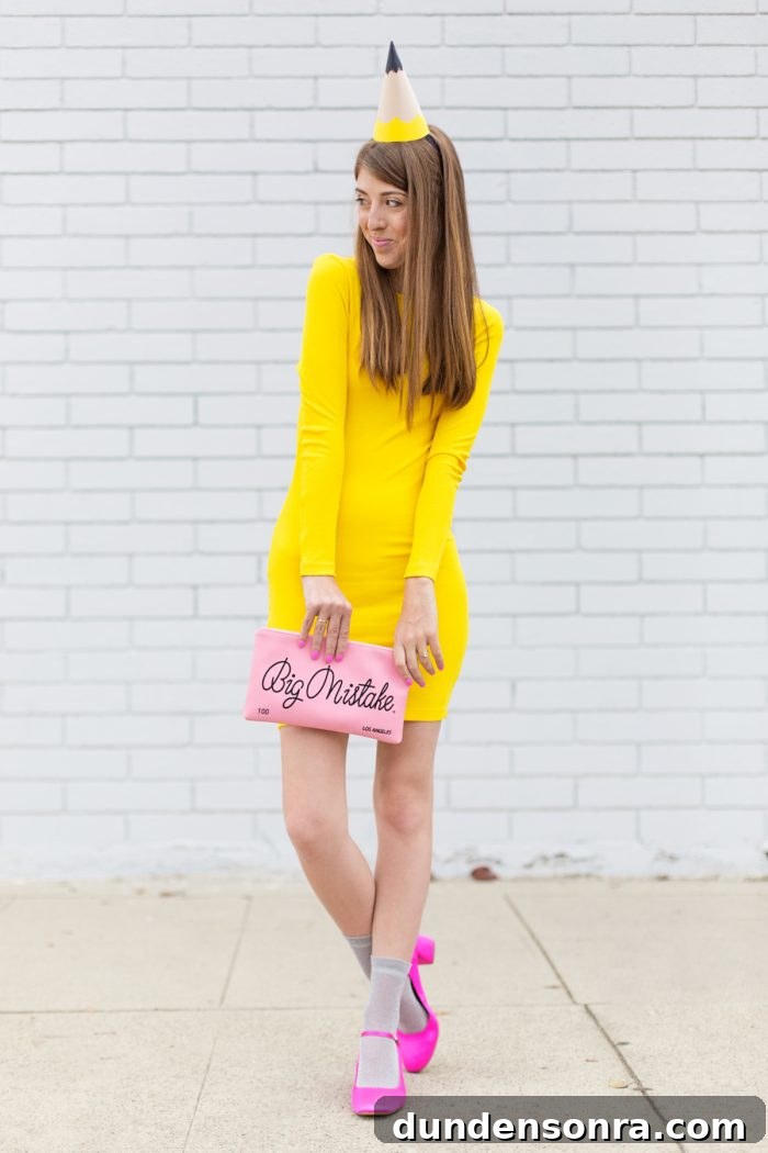 A woman dressed as a pencil