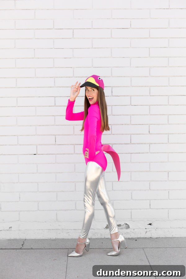 DIY Flamingo Lawn Costume and Cute Cactus Baby Outfit 6 A woman dressed as a flamingo