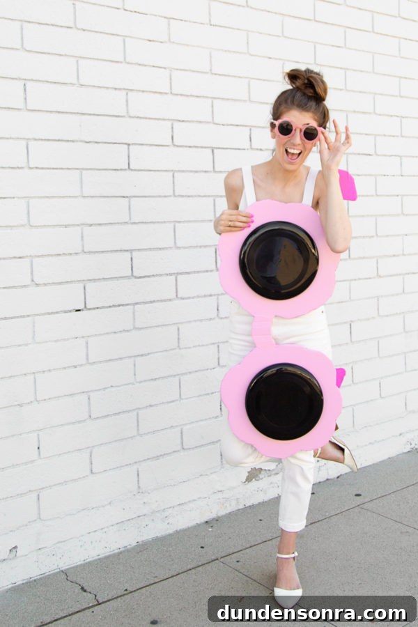 A woman dressed up as sun glasses 