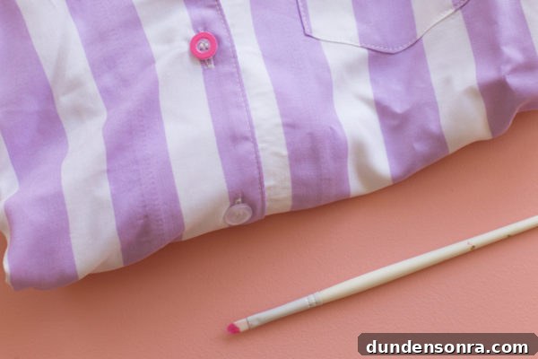 DIY Donut Button Pajamas and Our New Weekend Morning Routine 9 A close up of a purple and white striped shirt