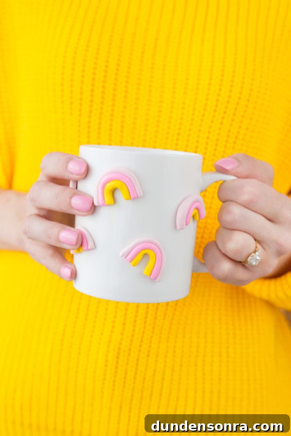 DIY 3D Clay Mugs: Step-by-Step Guide to Sculpted Ceramic Cups 9 Mug with rainbows