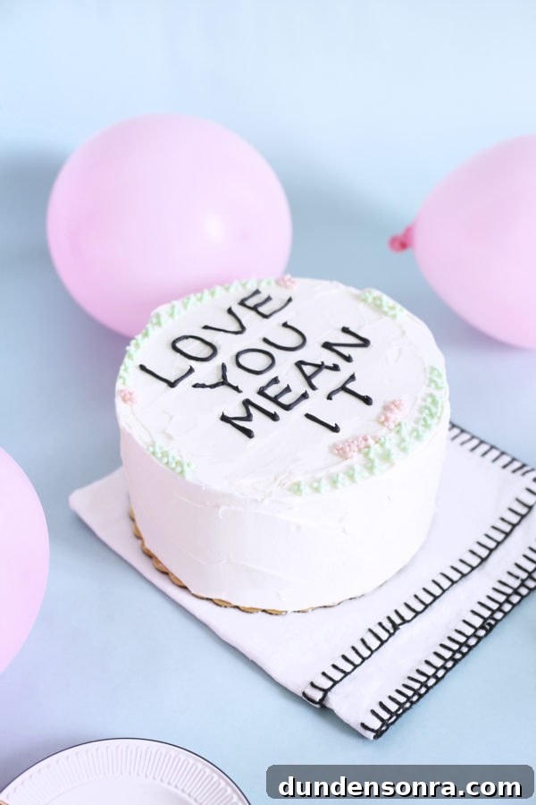 A cake that says "love you mean it"