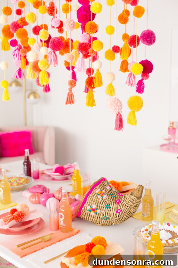 Thank You for Being a Friend: Pom-Pom Filled Friendsgiving Celebration 7 Colorful decor on a table