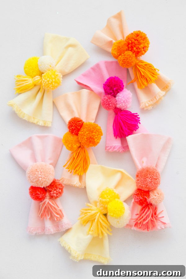 Thank You for Being a Friend: Pom-Pom Filled Friendsgiving Celebration 8 DIY Pom Pom Napkin Rings