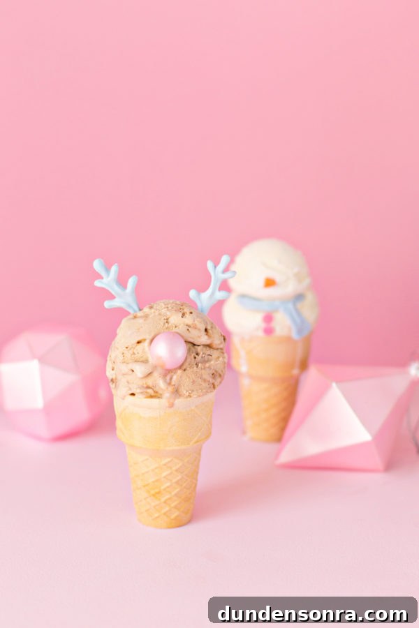Snowman + Reindeer Ice Cream Cones