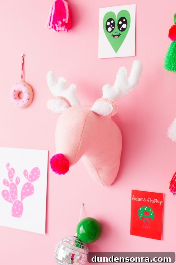 DIY Plush Reindeer Head Tutorial: Make a Soft Wall-Mounted Decor 2 Pink decor