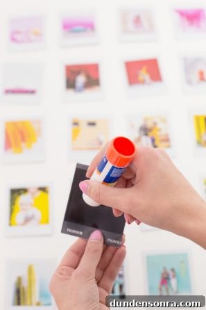 DIY Rainbow Photo Collage Using Instax Square Photos 7 Glue and polaroids