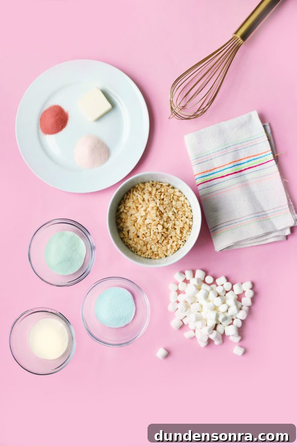Colorful Rainbow Rice Krispie Treats Recipe for Parties 4 Plates and bowls