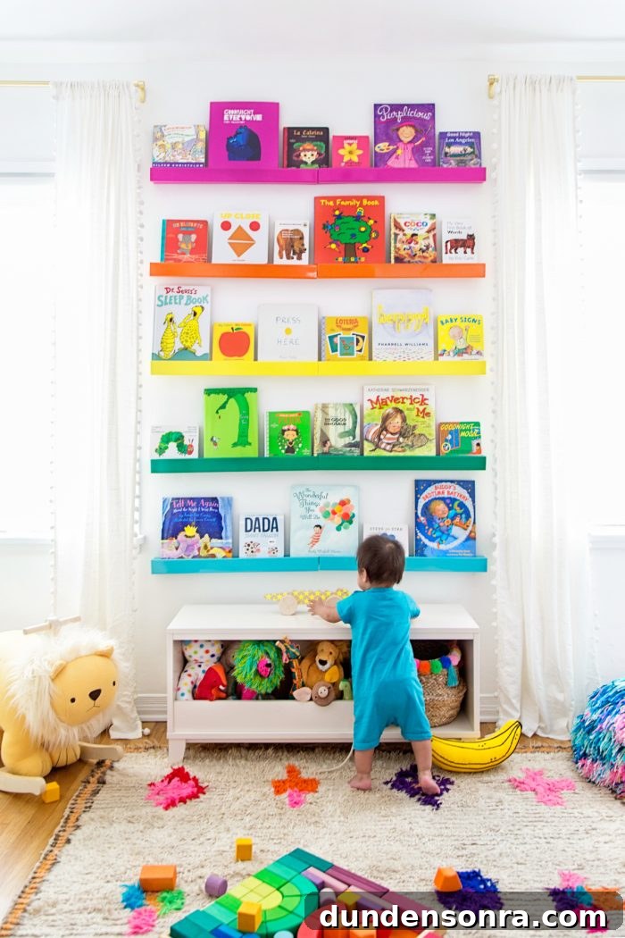 Colorful Rainbow Nursery Design Ideas for Babies and Toddlers 2 Rainbow shelves