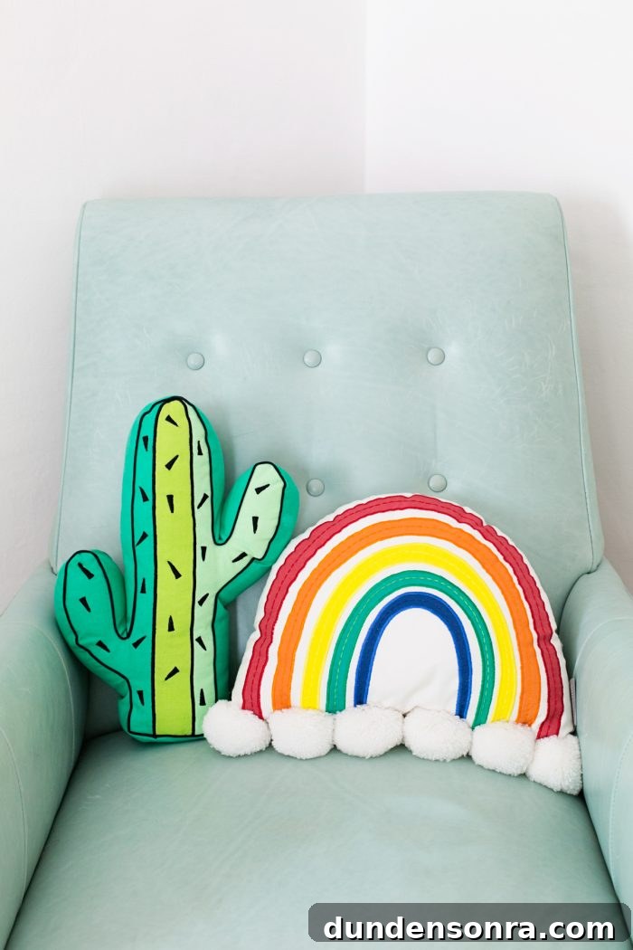 Colorful Rainbow Nursery Design Ideas for Babies and Toddlers 11 Cactus and rainbow pillows
