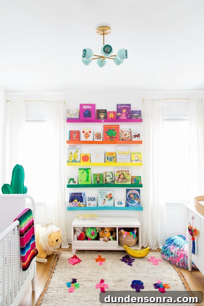 Colorful Rainbow Nursery Design Ideas for Babies and Toddlers 9 Colorful book shelves