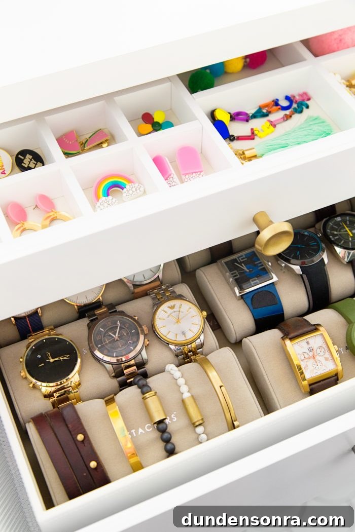 Closet Laundry Room Reveal and Clever Space-Saving Ideas 11 Watches in a drawer