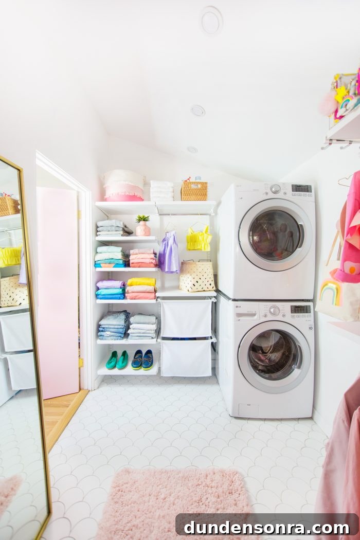 Closet Laundry Room Reveal and Clever Space-Saving Ideas 17 Laundry and shelves
