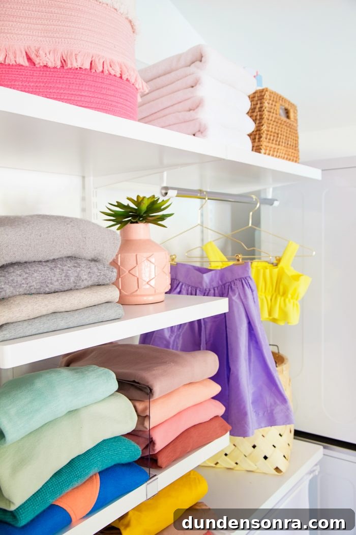 Closet Laundry Room Reveal and Clever Space-Saving Ideas 18 Shelves with towels