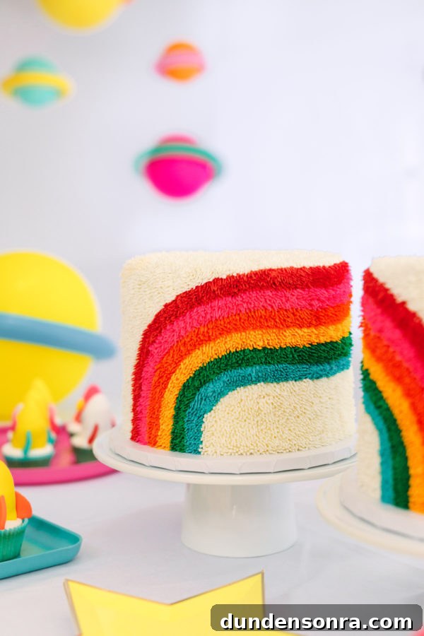 Arlo’s To Infinity and Beyond First Birthday Party Ideas 14 A colorful cake