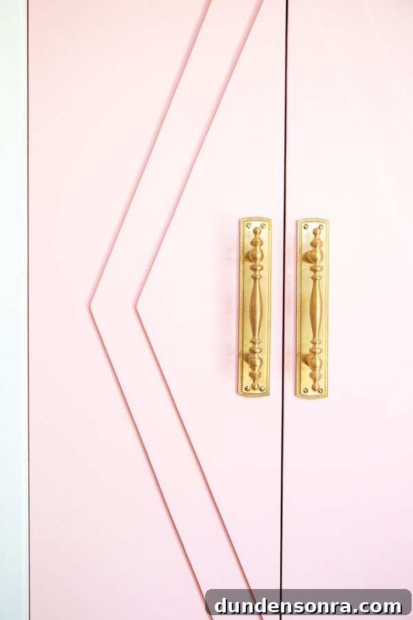 DIY Guide: Transform a Pink Closet with French Doors 10 Gold handles on a pink door