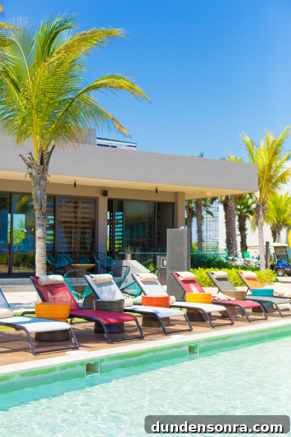 Pool chairs next to a pool