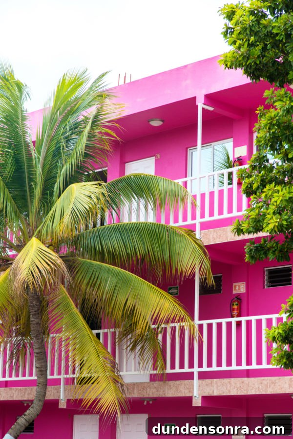 Pink building and plants