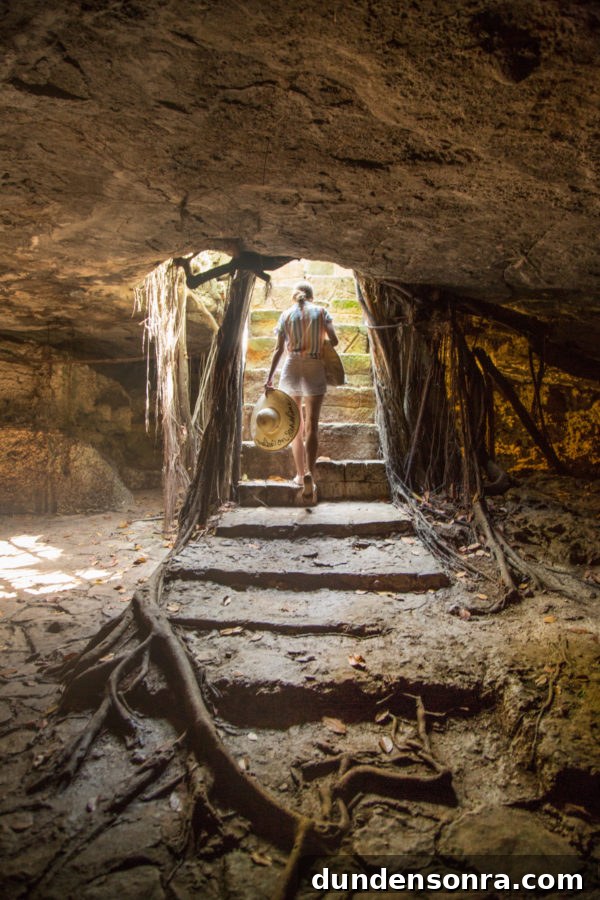 Someone walking through a cave