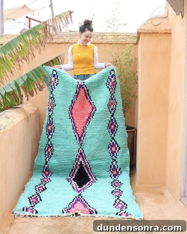 Someone holding a blue rug