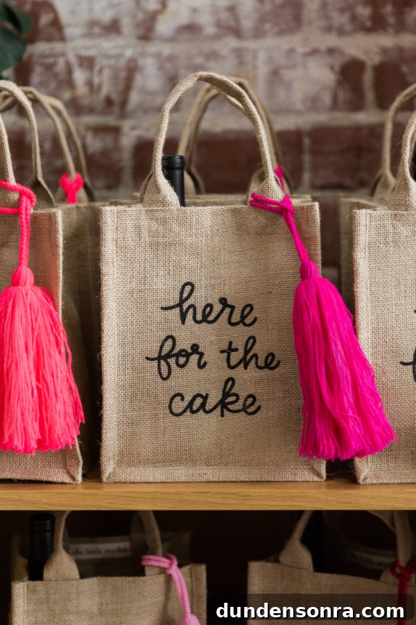 A bag with the words "here for the cake" on it