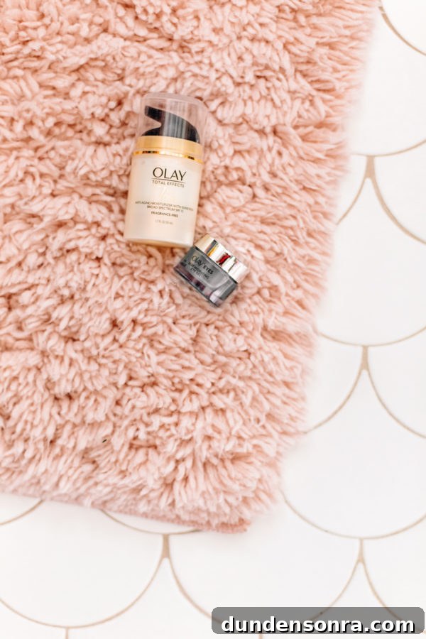 My 28-Day Olay Skincare Challenge: Routine Results & Review 3 Pink rug with makeup on it