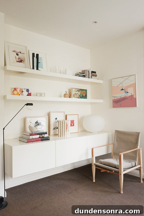A room with shelves and decor