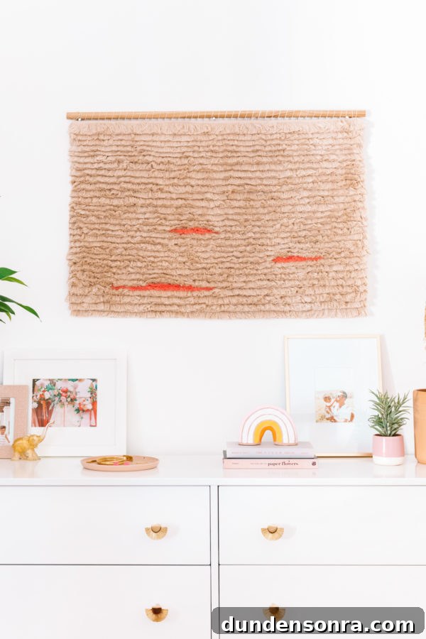 DIY Boho Fringe Wall Hanging: Step-by-Step Guide for Beginners 4 Decor on a white dresser